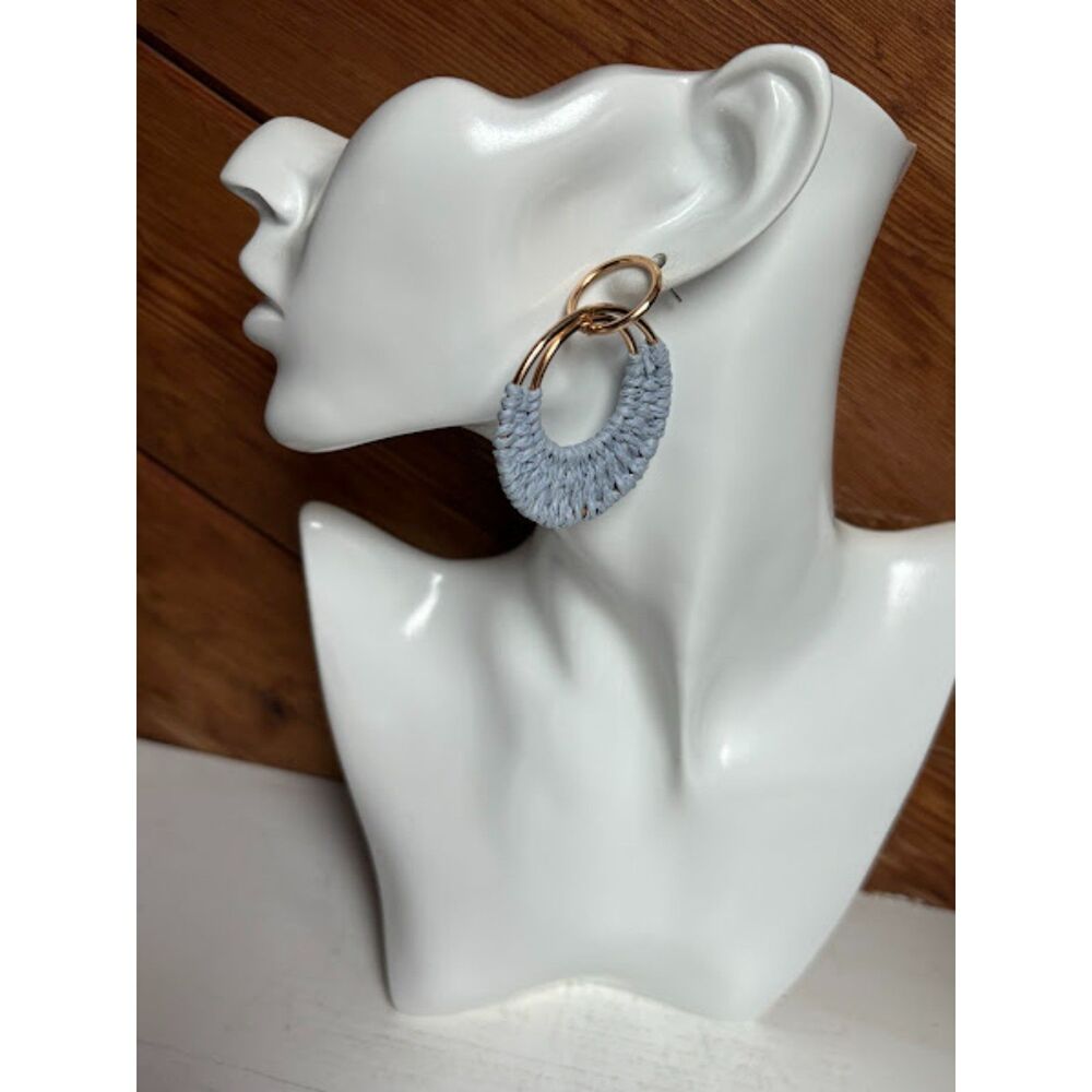 Blue Raffia Grass Knitted Dangle Earrings – NWT